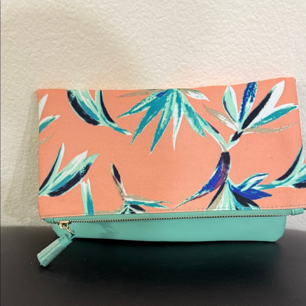 Rachel Pally Coral and Mint Tropical Print Clutch NWOT